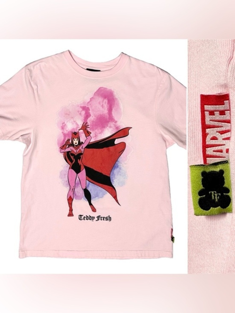 Teddy Fresh x Marvel Scarlet Witch Comic Pink T-Shirt Pop Culture Small